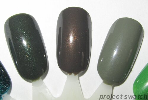 Green Polish Swatches Essence Walk on the Wild Side Essie Armed & Ready Sew Psyched Swatches