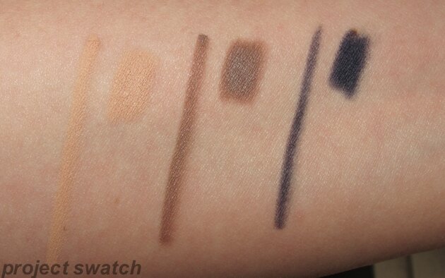 rimmel scandaleyes swatches - nude, taupe, deep blue rimmel scandaleyes swatches - nude, taupe, deep blue