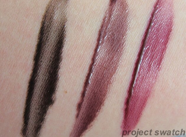 vampy lipgloss swatches vampy lipgloss swatches - rimmel black diva, mac feelin' so good, becca berry twist