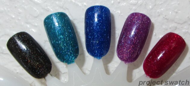 LA Girl Holo Polish Black Illusion // Teal Dimension // Brilliant Blue // Purple Effect // Sparkle Ruby Swatches