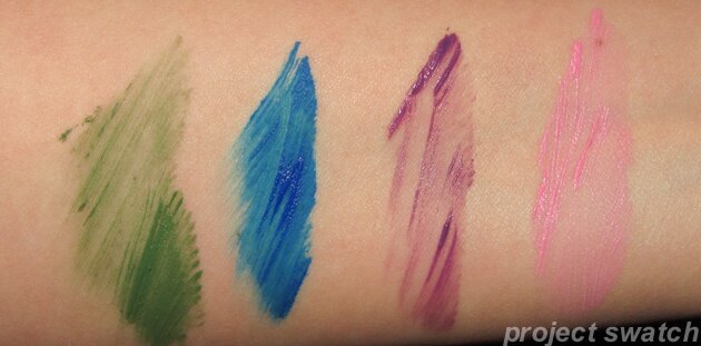 Wet n Wild Color Up Mascara Swatches - Olive Green // Indigo Blue // Cashmere Plum // Retro Pink