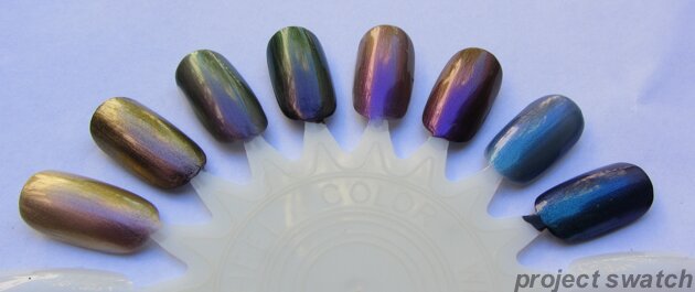 Revlon Chroma Chameleon Swatches - Bright direct light: Pink Quartz // Amethyst // Tanzanite // Aquamarine