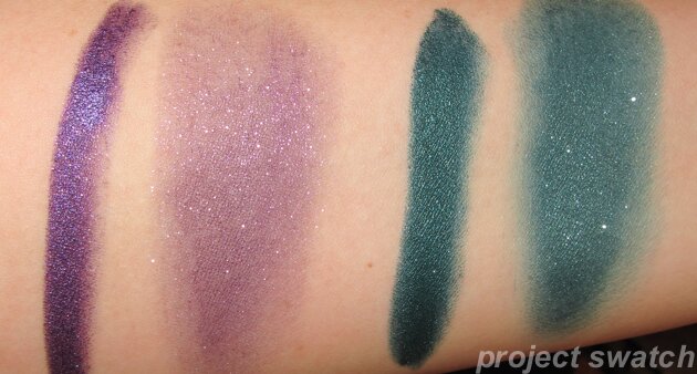 Jordana Eyeshadow Pencil Swatches - Prolong Purple - Endless Emerald